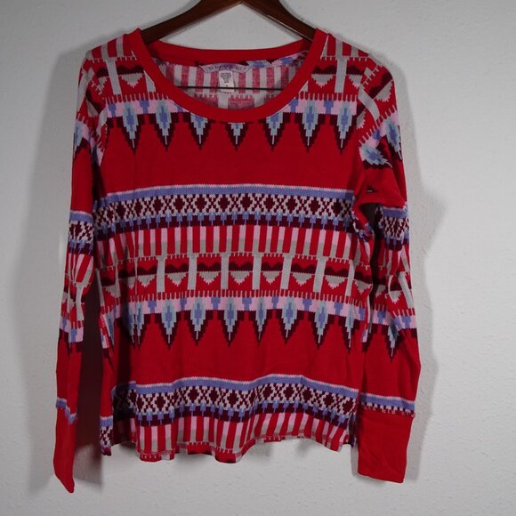 Victoria's Secret Pajama Set 2 Pc Women's Med Thermal Red Aztec Print Christmas - Picture 4 of 12
